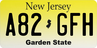 NJ license plate A82GFH