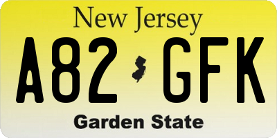 NJ license plate A82GFK