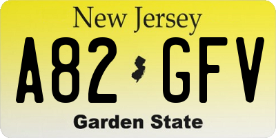 NJ license plate A82GFV
