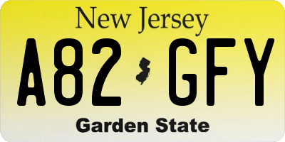 NJ license plate A82GFY