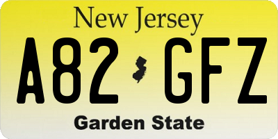 NJ license plate A82GFZ