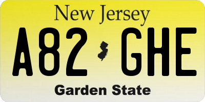 NJ license plate A82GHE
