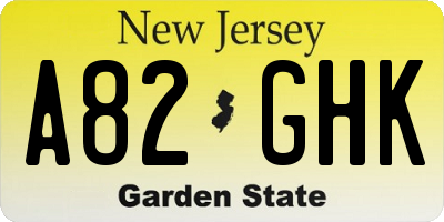 NJ license plate A82GHK