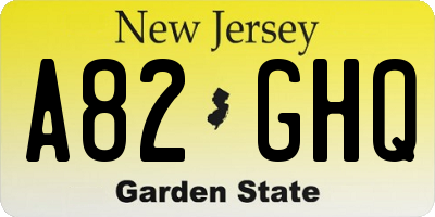 NJ license plate A82GHQ