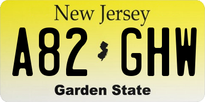 NJ license plate A82GHW