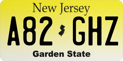 NJ license plate A82GHZ