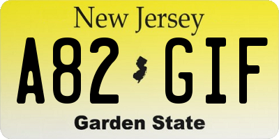NJ license plate A82GIF