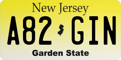 NJ license plate A82GIN