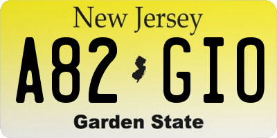 NJ license plate A82GIO