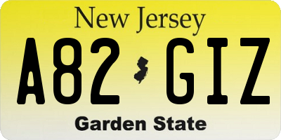NJ license plate A82GIZ