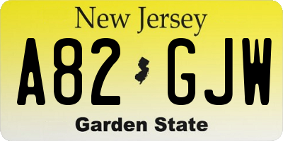 NJ license plate A82GJW