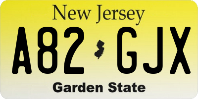 NJ license plate A82GJX