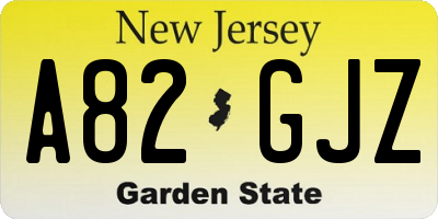 NJ license plate A82GJZ