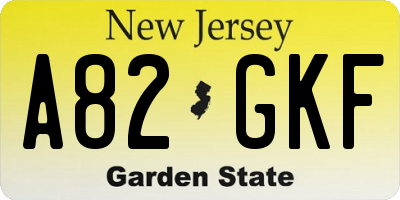 NJ license plate A82GKF
