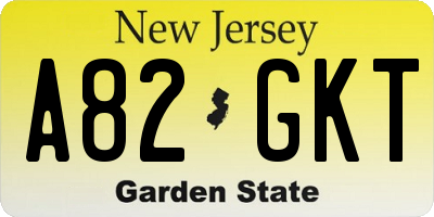 NJ license plate A82GKT