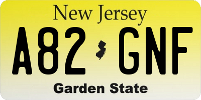 NJ license plate A82GNF