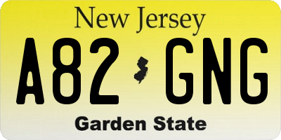NJ license plate A82GNG