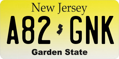 NJ license plate A82GNK