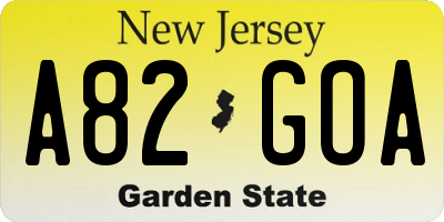 NJ license plate A82GOA