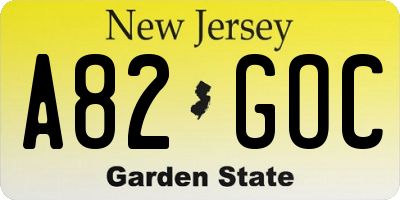 NJ license plate A82GOC