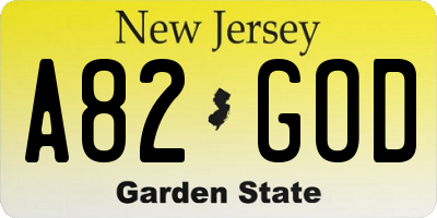 NJ license plate A82GOD