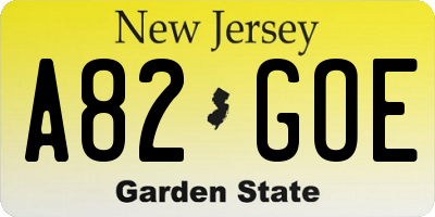 NJ license plate A82GOE