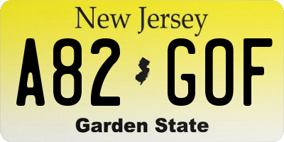 NJ license plate A82GOF