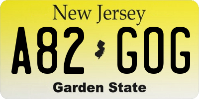 NJ license plate A82GOG