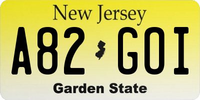NJ license plate A82GOI