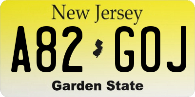 NJ license plate A82GOJ