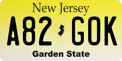 NJ license plate A82GOK