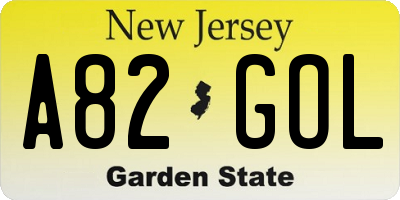 NJ license plate A82GOL