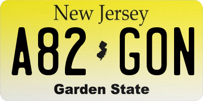 NJ license plate A82GON