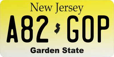 NJ license plate A82GOP