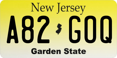 NJ license plate A82GOQ
