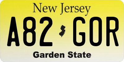 NJ license plate A82GOR