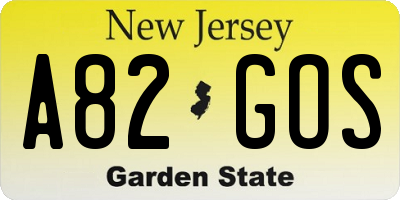 NJ license plate A82GOS