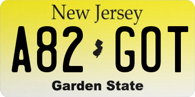 NJ license plate A82GOT