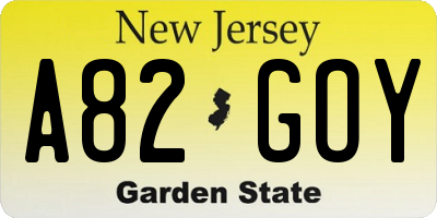 NJ license plate A82GOY