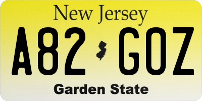 NJ license plate A82GOZ