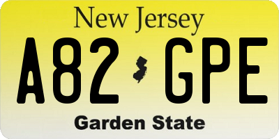 NJ license plate A82GPE