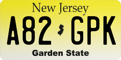 NJ license plate A82GPK