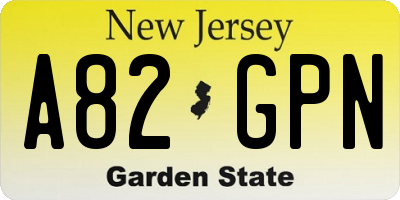 NJ license plate A82GPN