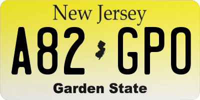 NJ license plate A82GPO
