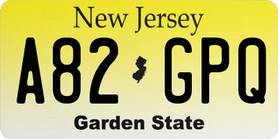 NJ license plate A82GPQ