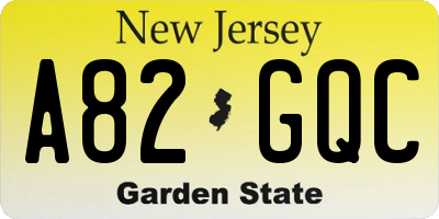 NJ license plate A82GQC