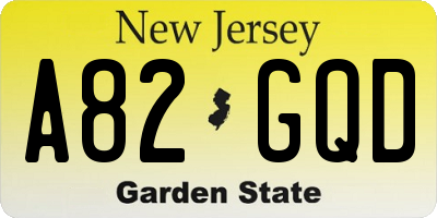 NJ license plate A82GQD