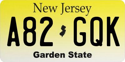 NJ license plate A82GQK