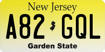 NJ license plate A82GQL