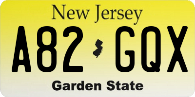 NJ license plate A82GQX